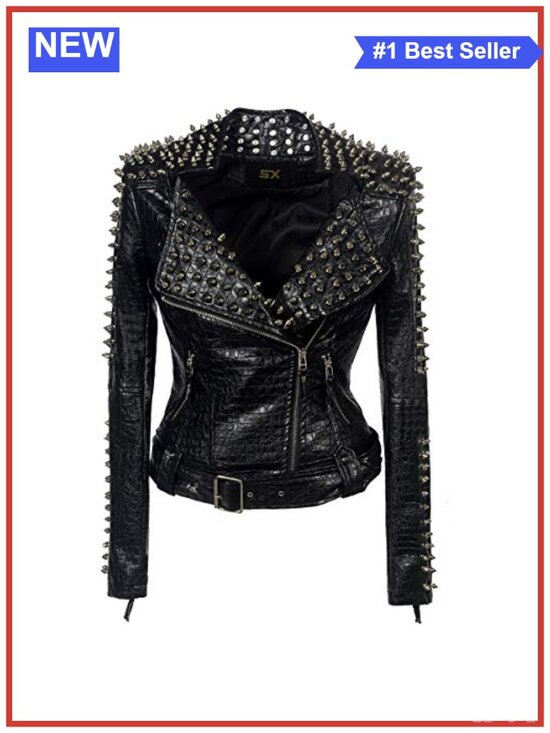 Jackets & Blazers - Studded Faux Leather Moto Jacket Rivets Punk Rock Cropped Biker Coat